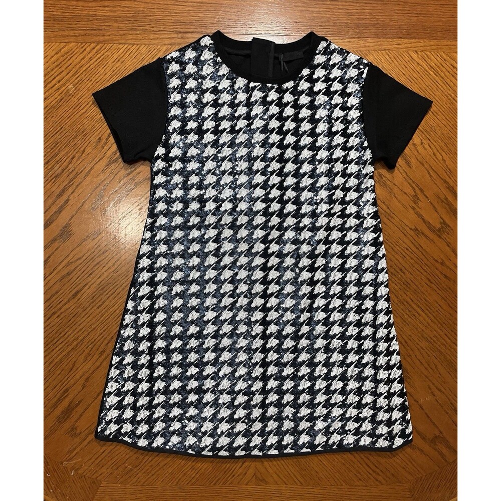 Fun & Fun Black White Sequins Dress Houndstooth Back Zipper Size 11  Years NWT